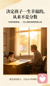 暑期已至，这是一段难得的可以按下暂停键的时光。作为家长，我们太容易陷入一种错觉：幸福在未来，在某个录取通知书里，在某份高薪工作里。我们忙着“托举”，却忘了孩子最底层需要的，其实是情感账户里的富足。
请给孩子阳光般爱的日照——那是放下手机后，看着他的眼睛听他说完废话的耐心；是没考好时，拍拍肩膀说“我知道你很难过，我们一起看看问题出在哪里”的承接，而不是一句冰冷的“怎么又考砸了”。无条件的积极关注，才能让孩子把根扎稳，长出真正的抗挫力。
请给孩子泉水般爱的滋润——那是允许他表达愤怒和脆弱的空间，是尊重他关上房门的权利，是看见他独特的闪光点，而不总是拿“别人家的孩子”来比较。情感被充分看见和接住的孩子，才会由内而外地生出“我很贵，我值得”的底气。这种底气的名字，就叫“感受爱的能力”。