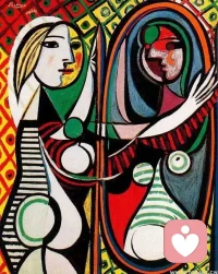 #藝術(shù)療愈#人人都是藝術(shù)家。不管是沙盤、繪畫還是房樹人，本質(zhì)是都是投射和分析。

圖一：是畢加索精神分裂時(shí)期的代表作《鏡前的少女》，?他的畫解釋了對(duì)情感的疏遠(yuǎn)和離異，其主要特征是用“斷裂的線”，表現(xiàn)自我分裂和對(duì)融合的向往。在心理投射繪畫(ProjectiveDrawing)中，往往潛藏著很多關(guān)于我們過去的經(jīng)歷、想法、性格等信息。

圖二、圖三是榮格和弗洛伊德分手人生陷入低谷，精神崩落時(shí)期作品。后來(lái)整理開放成《紅書》以及《黑書》出版。

在創(chuàng)作《紅書》旅程中，榮格第一個(gè)偉大發(fā)現(xiàn)：靈魂在心靈中是自主的，我們要以其獨(dú)特的方式來(lái)對(duì)待。“我不知道我是你的容器，當(dāng)我沒有你時(shí)，我空空如也，當(dāng)我擁有你時(shí)，我是滿溢的。”配圖