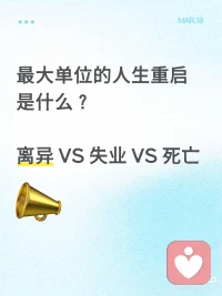 生死面前，其他都是擦伤。所有的失去都让人变得勇敢。须知心死而道生。

看到一句话说：“重启人生的最小单位是洗澡，往上依次是理发、搬家、运动、过年、 辞职、分手、大病、破产、移民、离婚，直至死亡”。 好奇大家的排序是什么？

关于离婚，婚姻冲突是咨询室最常见的三大痛苦源之一，又是每个人的英雄之旅进化史最好的修炼场。昨天刷到一个段子，让人哑然失笑！

萨古鲁：一天，一位丈夫回到家，第二天是他妻子的生日。

他说：“亲爱的，你生日想要什么？一辆宝马车、一件貂皮大衣还是一艘游艇呢？”

妻子说：“那些我都不想要，我想要离婚。”
他说：“我还真没想到你要那么贵的东西。”

对于富豪来说，离婚确实是风险很大的。无论男女离婚都要砍掉一半财富，更不要提人际关系大换血了。

对普通人来说，离婚不亚于一次重启。有时候我们都搞不清，舍不得的究竟是爱，还是不甘？还是对未知的忐忑？

作为咨询师，接触的婚姻关系复杂性不亚于离婚律师，各有各的不幸。但咨询室里更多是爱恨交加。一个tip是，如果离婚不能让你感觉幸福、解脱、开心，那就不要马上离婚。这时你需要的是心理咨询，处理创伤，理清是非取舍。也许两个人都将借这次危机获得成长，关系更上一层。很多人在冲突阶段就分手，没有体验到疗愈。那么下一段关系，有可能还会在这里卡壳。

好的离婚是可以让人重生的。你不会感觉痛苦，只会觉得解脱。有遗憾但更多是轻松。如果，能吸取经验教训，那下一段关系你一定会轻松通关，幸福美满。

关于离婚与否，如果你也在矛盾中。欢迎下方一起我聊聊，留言或预约咨询。
#人生重启三重门# #婚姻# #个人成长#配图