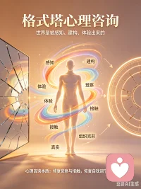 世界是被感知、建构、体验出来的，人通过觉察、接触、组织完形，生成属于自己的“真实”，心理咨询本质是修复觉察与接触，恢复个体自我调节能力。配图