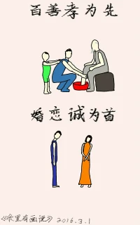 【欣里有畫說】~~首先~~ 百善孝為先，婚戀誠為首。配圖