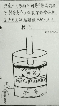 想象一下，你的時間是個飽滿的橙子，抖音是個心機很深的榨汁機，無聲無息間，這顆橙子被一點點榨干。配圖