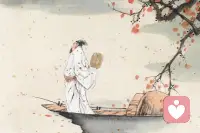 执扇临江，应是暑气时节，落红飞弥，为何乱了季节。落英满舟，清风拂面，对一江澄水，闲散心神，吟一篇诗赋，不负良晨。尘间世外寻一隅清爽，市井街落忘一时繁华。幽游无伴，共山水之情，欲抒无笔，抚心思之绪。负手而立，物我两忘，陶然而不知归。顿然而省，客旅如寄，此处堪作归处。配图
