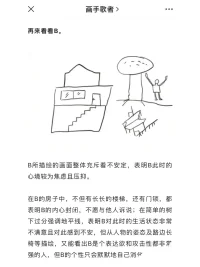 給各位公布答案哦，答案是C，喜歡做房樹人測試的也可以找我測試哦
D的描繪很像一個夢，高樓大廈，有車徐徐開來，而人物則牽著一條小狗，這很像一個人理想中的生活，也代表了D的理想遠大，追求物質上的富足；但從人物和樓的比例來看，D距離自己的理想還有很遠，狗在一定程度上也代表了安全感不足，天上的月亮星星則表示心情郁悶。配圖