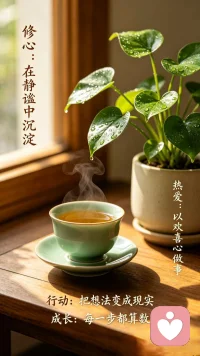 ｛修 心｝
不随便评价他人，
是一种修养。
而不活在别人的评价里，
是一种修行。
｛热 爱｝
快乐的意义在于，
明知世事好坏参半，
却依然选择热爱。
｛行 动｝
行动是好的开始，
没有行与不行，
只有做与不做。

真正的成长，
从来不是消灭痛苦，
而是让痛苦成为转化的火焰。
所有冲突、破碎、挣扎，
都是为了把您炼回最真实、最圆满的自己。

这，就是荣格留给每个人的心理炼金术。