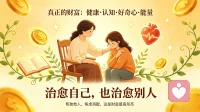真正的财富不只是钱，不只是认知，还有身体健康、好奇心和拥抱新事物的能量。神奇的是，当你自己还有焦虑的时候，去帮助同样焦虑的人，你忽然就开心了，焦虑也少了。
真正富有的人，能治愈自己，也能治愈别人。这才是财富最高的形态。配图