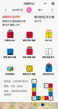 2024年元旦瑪雅能量播報：元旦快樂！今日是白世界橋波的第八天，銀河賜予地球的能量是銀河的紅天行者。如何與它調頻？銀河調性，給出的問題是：如何整合內外資源，活出自己的信仰？
紅天行者的圖騰告訴我們通過在最積極態度動起來、活躍開來，盡量多在不同空間全方位探索、嘗試、試探，把內在原不清晰的那個追尋方向，把已有的內外在客觀實際條件統合考慮，把未來的方向較明晰規劃確定下來，活出生命價值與意義！    

今天地球流日的太陽也在38號閘門，此閘門名為戰士的閘門：要去尋找比生存更高的生命意義，不畏艱難和挑戰！
2024年元旦太陽給到地球38號閘門，也應了瑪雅能量的紅天行者對生命更高意義的探索，讓我們從今日開始一起努力邁向更有意義與價值的人生?。?！配圖