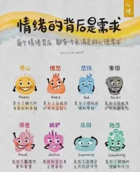 情緒分正向與負向的，每個情緒背后都有一個沒有被滿足的心理需求。
正向情緒越來越多，我們就會越來越好，做什么事情都會有好結果。配圖