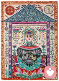 “太陽其實是個大閨女。因為她手攥一把針，誰敢正眼看她就扎他眼睛。而月亮則是個男人。膽子大不怕黑，夜里也出來陪人下地干活。”配圖