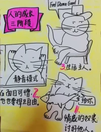 #人生成長三階段 
最低段位：關(guān)注外界評價，期許所有人喜歡；
中間段位：面目可憎，六親不認(rèn)。關(guān)掉外部聲音，捍衛(wèi)自己的自由。
最高段位：活出自己，做生活的主人，用愛幫助他人。
當(dāng)有人告訴我，誰誰誰不喜歡我，我就會說太好啦，50%的人喜歡我就很好了。配圖