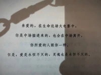 親愛的，在生命這場大電影中，
你是中場插進來的，也會在中場離開，
你所愛的人跟你一樣，
但是，愛是永恒不滅的，靈魂也是永恒不滅的。
——《心的重建》配圖
