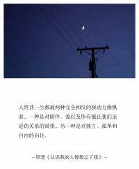 人終其一生，
都被兩種完全相反的驅(qū)動力操縱著。
一種是對陪伴、愛以及
所有能讓我們親近的關(guān)系的渴望；
另一種是對獨立、孤單和自由的向往。配圖