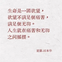 生命，是一团欲望，
欲望不满足便痛苦，满足便无聊；
人生，就在痛苦和无聊之间左右摇摆。
——亚瑟·叔本华配图