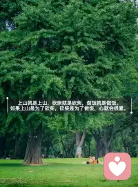 上山就是上山，
砍柴就是砍柴，做饭就是做饭。

如果上山是为了砍柴，
砍柴是为了做饭，心就会很累。配图