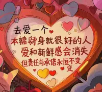 在爱情的世界里，我们常常被浪漫的瞬间和炽热的情感所吸引。

然而，随着时间的推移，激情和新鲜感可能会逐渐消退，取而代之的是对责任和承诺的深刻理解。

正如那句文案所说：“去爱一个本身就很好的人，爱和新鲜感会消失，但责任不会”。

这句话揭示了爱情的本质——它不仅是一种情感，更是一种责任和选择。❤️肖老师配图