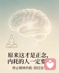 原来这才是正念，内耗的人一定要看！

很多人以为正念是打坐、冥想、放空大脑。
其实对正在内耗的人来说，

正念就是：
不追着念头跑，不跟情绪打架。

你越想赶走焦虑、痛苦、自责，它们越缠着你。
你越强迫自己开心，越觉得疲惫。
你越反复琢磨，心就越乱。

正念，是允许一切发生。
焦虑来了，不骂自己，不逃避。
难过来了，不压抑，不批判。
胡思乱想时，不跟着剧情走，
只是看着念头，像云一样飘来又飘走。

你不用消灭情绪，也不用说服自己。
只需要回到当下——
感受呼吸，感受双脚落地，感受此刻。

内耗的本质，是心困在过去或未来。
而正念，是把心一次又一次带回现在。
不评判，不纠缠，不对抗。

当你学会不跟自己较劲，
痛苦就会慢慢变轻，
心，自然会安静下来。

真正的自愈，
从这一刻的正念开始！配图