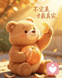 周末愉快☀️

身为心理咨询师，时常和来访聊起接纳自我这件事，越发明白：不完美，才最真实。

不必逼自己事事周全、时刻优秀，允许自己有疲惫、软弱、做不好的时候。

就像小熊手里的橘子，有果皮、有酸甜，这份带着瑕疵的本真，才是独属于我们的温柔与珍贵，好好拥抱不完美的自己。