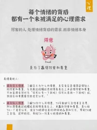 做好情绪管理，其实也没有那么难～ 

每个情绪小怪兽的背后都有一个未被满足的心理需求，真正有效的情绪管理，处理的是情绪背后的需求，而非情绪本身。 

情绪没有好坏之分，存在即合理，情绪是人类不断进化的产物，每一种情绪都在保护着我们，都有其存在的道理。 

心理学认为，每个情绪背后都藏着一个未被满足的心理需求，高情商的人，高情商的人往往没看到情绪背后的需求。当情绪扑面而来时，厉害的人，往往是在处理情绪背后的需求， 而非情绪本身。