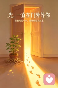 你是不是也在某扇门前徘徊好久？
害怕跨出去会错，害怕门外不是想要的风景，攥紧门把手又迟迟不敢落下👋

其实啊，那束光从你决定开门的那一刻，就已经在门外等着了🌞
它不会因为你犹豫就消失，也不会因为你晚到就离开。

很多时候困住我们的不是门本身，是心里那道越不过的坎儿。勇敢推一下，你就赢了💪
走出去，你会发现风是暖的，光是亮的，所有的等待都值得。

#勇敢向前 #治愈自己 #成长感悟