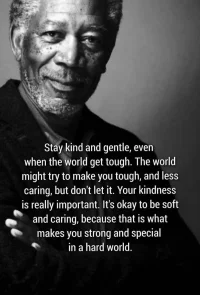 Stay kind and gentle, evenwhen the world get tough. The world might try to make you tough, and less caring, but don't let it. Your kindness is really important. It's okay to be soft and caring, because that is what makes you strong and special in a hard world.
保持善良和溫柔，即使世界變得很殘酷，世界可能會(huì)試圖讓你變得堅(jiān)強(qiáng)，不那么關(guān)心別人，但不要這樣做，善良真的很重要，人應(yīng)該溫柔和關(guān)心，因?yàn)槟菚?huì)讓你變得堅(jiān)強(qiáng)和特別在一個(gè)艱難的世界配圖