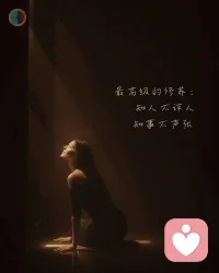 最高級的修養(yǎng)，
不是溫柔，
是克制。
.
看透，卻不說破。
懂太多的人，
往往安靜得像風(fēng)停了。
.
知人而不評，
是因為人心這玩意兒，
太軟，戳一下就變形。
知事而不聲張，
不是怕事，
是懶得浪費氣息去解釋自己。
.
真正的分寸，
是見過熱鬧，也懂沉默的分量。
有時候沉默比回應(yīng)更有力度，
笑一笑，比辯解更鋒利。
.
修養(yǎng)不是修成圣人，
是活得不必到處證明清白。配圖