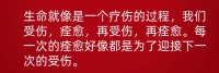 生命就像是一個療傷的過程，我們受傷，痊愈，再受傷，再痊愈。每一次的痊愈好像都是為了迎接下一次的受傷。配圖