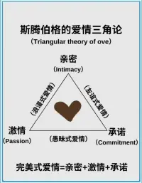 美國心理學家斯騰伯格提出的愛情理論，認為愛情由三個基本成分組成：激情、親密和承諾。激情是愛情中的性欲成分，是情緒上的著迷；親密是指在愛情關系中能夠引起的溫暖體驗；承諾指維持關系的決定期許或擔保。這三種成分構成了喜歡式愛情、迷戀式愛情、空洞式愛情、浪漫式愛情、伴侶式愛情、愚蠢式愛情、完美式愛情等七種類型。你是哪種呢？配圖