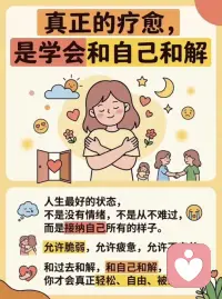 允许自己“不完美”，才是真正的自愈

有没有和我一样，总在逼自己做个“完美的人”？
做错一件小事就反复内耗，怪自己不够细心；
别人随口一句评价，就纠结半天是不是自己不够好；
哪怕累到崩溃，也不敢说“我不行”，怕被说脆弱、不上进。
我们好像都被“完美”绑架了，总觉得只有做到极致，才能被喜欢、被认可。
可后来才慢慢明白，真正的心理成熟，从来不是追求完美，而是学会接受自己的不完美✨
允许自己犯错，允许自己偶尔偷懒，允许自己有情绪崩溃的时刻；
不用逼自己面面俱到，不用苛责自己不够优秀，接纳自己的所有样子，才是自愈的开始。
那些你以为的“不完美”，恰恰是你最真实、最可爱的地方。
💬 评论区说说，你最近一次和自己和解，是因为什么？

哪怕是“原谅了自己的一次失误”“接受了自己的普通”，都值得被看见❤️配图