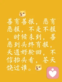 善恶终有报，天道好轮回。
不信抬头看，苍天饶过谁。‌配图