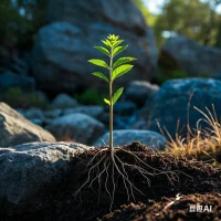 成長(zhǎng)就如種子發(fā)芽一般，你需要積蓄足夠多的力量，才能沖破土壤。努力向下扎根，按時(shí)施肥澆水，在每一次的風(fēng)吹日曬中慢慢吸收能量，才能長(zhǎng)成參天大樹(shù)。

無(wú)論是工作還是學(xué)習(xí)，向下扎根是必不可少的過(guò)程，扎根的深度會(huì)影響一個(gè)人成長(zhǎng)的高度。鉆研專(zhuān)業(yè)技能，了解前沿知識(shí)，精進(jìn)能力的同時(shí)補(bǔ)充短板，我們才能越走越順。

你積蓄了多少能量，日后才能爆發(fā)多大的力量。也許短時(shí)間內(nèi)看不到明顯的收獲，但在日積月累之下，一定能得到歲月的饋贈(zèng)。配圖