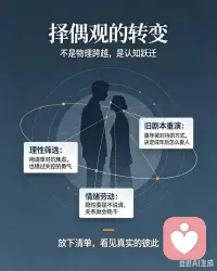 你有没有想过，择偶观的转变，从来不是物理跨越。是从外部条件对齐，转向内在联结的认知跃迁。这中间隔着三道墙，很多青年看不见它。
第一道墙，越理性择偶，越难进入关系。
我们把KPI、Excel清单，全搬进了恋爱里。本质是用确定性，对抗社会的焦虑。但爱的本质，恰恰是非理性，含混又向未知敞开的。你用项目管理的方式经营感情，会陷入选择悖论。总觉得下一个更好，永远在比对，难落地。理性是筛选的地图，却不是抵达爱的双脚。爱需要一点允许失控的勇气。
第二道墙，原生家庭的剧本，总在恋爱里重播。
童年如何被对待，决定成年后怎么爱人。焦虑型总怕被抛弃，用索取换确认。回避型一感到亲密就想逃，用疏离防御吞噬。很多人以为是在谈恋爱，其实在重复童年伤口。觉察到自己在演哪出旧戏，才是改写剧本的开始。
第三道墙，情绪劳动不对等，耗干了懂事的人。
亲密关系里隐形的剥削，是一方长期当情绪容器。记日程、接负面、先低头，另一方习惯性缺席。
 ~~打破死循环，不靠谁更能忍。要把隐性委屈显性化，用非暴力沟通说清诉求。健康的爱是我累时你托底，你崩溃时我接住。从门当户对到灵魂匹配，远的从来不是标准。是敢不敢放下清单，看见真实的彼此。理性用来避险，但爱，永远发生在算不清的地方。你在感情里踩过哪道墙？