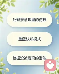 🍀一对一专属精准定制，深度疏导、内耗清理、能量整合
针对内耗、卡点、焦虑抑郁情绪、创伤、身心失衡等问题深度疏导，温和且有力量，帮你清理内在卡点，重建内在平衡与力量。
专注靠谱，注重隐私，用心做好每一次服务。❤️