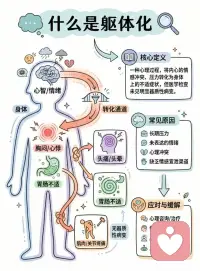 躯体化不是“装病”，而是心理痛感的“身体翻译”。焦虑、抑郁、压力、冲突这些看不见的情绪，会在神经-内分泌系统里层层转译，最终变成看得见、摸得着的疼痛、胀气、心慌……医学检查却找不到对应病灶。换句话说，身体成了情绪的“外交官”，把无法言说的痛苦用症状形式递交给你。
如果你也有这些症状，欢迎来聊聊，来进行一场安全的疗愈之旅。配图