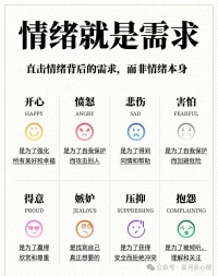 情绪提醒着我们要关注自己的需要

- 愤怒：是为了自我保护而攻击别人
- 悲伤：是为了得到同情和帮助
- 害怕：是为了自我保护而回避危险
- 嫉妒：是找到自己真正想要的
- 抱怨：是为了被倾听、理解和关注
- 压抑：是为了获得安全而拒绝冲突
三步处理法
① 先暂停（别急着发火/难过）
问自己：
我现在身体哪里不舒服？
让我不舒服的那句话/动作是什么？
 
② 把情绪翻译成需求：
他约会迟到让我生气 → 我需要被尊重
同事升职我酸了 → 我也想要被认可
 
③ 直接说需求：
× 你从来不在乎我！
√ 下次有事耽搁，提前告诉我好吗？配图