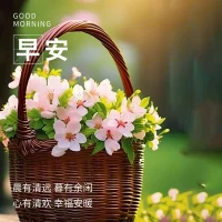心宽似海，百福皆来！世事看淡，内心安然！不急不燥，回眸一笑！愿健康和快乐与我们同在！新的一天，平安吉祥！天天快乐！早安吉祥！配图