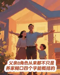 家里最該“升級”的，從來不是孩子，而是爸爸。

孩子未來能走多遠、活得有多舒展，藏在爸爸的狀態里。別覺得“養家糊口”就是全部——會放下評判夸夸妻子的付出，能看見孩子眼里的光，才是父親最該有的樣子。

情緒平和的爸爸，是孩子心里的定海神針。遇事不暴躁、說話有溫度，家里的空氣都是暖的，孩子才能帶著底氣往前闖。可若總被脾氣牽著走，孩子連安心長大都成了奢望。

教育從不是媽媽一個人的事。爸爸主動站成榜樣，用行動教孩子如何對生活負責、為選擇擔當，孩子才會悄悄學著長出骨氣和勇氣。

爸爸的每一分成長，都在為家庭鋪就幸福的路。不是為了“養出優秀的孩子”，而是讓整個家，都活成彼此的光。