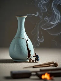 修补残缺的陶器，像修补自己——裂痕里也能长出新的故事。配图