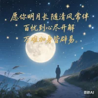 親愛的，愿你明月長隨清風常伴，百憂到心盡開解，萬難加身皆辟易配圖