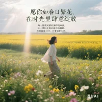 親愛的，愿你如春日繁花，在時光里肆意綻放，每一陣微風都輕拂你的歡顏，每一縷陽光都親吻你的眉眼。百憂皆成過往，萬難皆化塵煙，所行皆坦途，所遇皆良善。配圖