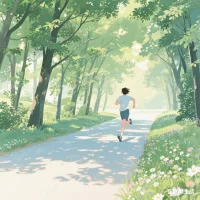 晨跑在林蔭小道，樹葉沙沙作響，像是在輕聲歌唱。汗水滑落，卻倍感暢快。朝陽為萬物鍍上金邊，呼吸著帶著草木香的空氣，渾身充滿力量，喜悅在心底悄然綻放。配圖