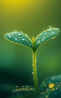 清晨，鮮嫩的幼苗綴滿晶瑩露珠，在微光中閃爍，似在訴說心靈的希望與美好。配圖