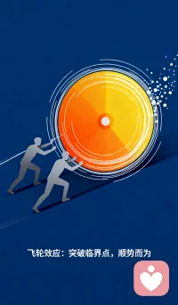 人们常说万事开头难，比如让静止的飞轮转动起来，一开始你必须使很大的力气，一圈一圈反复地推。当达到某一临界点后，飞轮的重力和冲力会成为推动力的一部分。这时，你无须再费更大的力气，飞轮依旧会快速不停地转动。这就是“飞轮效应”。配图