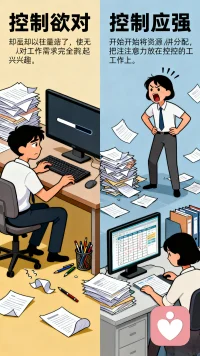 职业倦怠长时间得不到有效解决的话，会产生心理和躯体上的一些变化。比如，对工作需求感到冷漠或麻木；工作效率逐步下降，感觉自己无法胜任工作；出现头痛、四肢酸沉等症状。
有些人天生控制欲就比较强，但要明白一个基本事实，无论你再怎么优秀或者努力，工作总有你无法控制的一面。费尽心思控制它，实际上又无法控制，这种冲突的心理，正是焦躁和痛苦的来源。我们可以试着将更多资源分配到可控的部分，并尽量做好这部分工作。同时还要做好工作成果与最初的设想不太一致的心理准备。配图