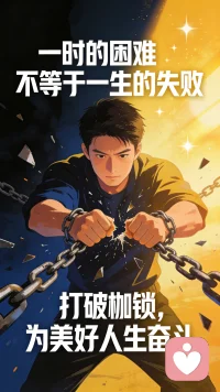 一时的困难不等于一生的失败，一时的困难也不应该成为我们前进的阻力，让我们一起打破这层枷锁，为更美好更灿烂的人生努力奋斗！