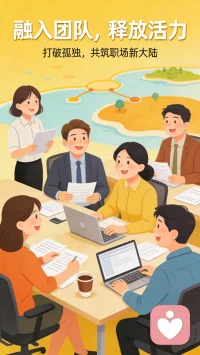 有人说，职场孤独的人就像一座孤岛。我们主动参与到团队工作中，共同营造积极互动的工作氛围，一座座孤岛便连成一片片陆地。新大陆正在向你召唤，让你在本应绽放的年纪，释放青春活力。
