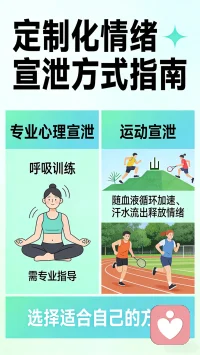 专业的呼吸、冥想等心理情绪宣泄方式，不是每个人都能做到。我们可以根据喜好，定制自己的情绪宣泄方式，比如有些人喜欢做家务，会觉得特别放松；有些人喜欢买买买、玩游戏、K歌等；还有人喜欢爬山、打球，跑步等方式，随着血液循环加速，汗水的流出，那些悲伤的、愤怒的、压抑的情绪，都在不知不觉中被释放出来。配图