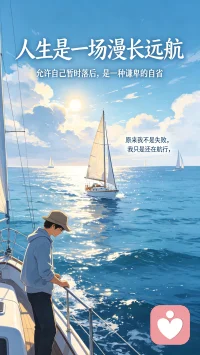 在这个被“社会时钟”催促的时代，太多人因为一时落后就陷入自我怀疑，仿佛自己是个掉队的失败者。
人生不必是短跑竞赛，也可以是一场需要勇气和耐心的漫长远航。
允许自己暂时落后，是一种谦卑的自省。
原来我不是失败，我只是还在航行。