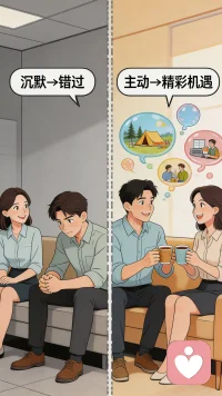 很多人在面对不太熟悉的同事时，由于紧张的心理，选择了沉默，但也因此错过了很多有意思的美好瞬间。当你主动大胆地打破这层沉默时，就有可能接触到新事物，甚至get到新机遇，让工作和生活更加精彩。配图