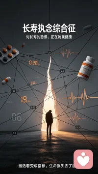 不知从何时起，我们被各种健康数据和补剂包围，却唯独忘了感受生命本身的温度。对死亡的恐惧像一张无形的网，让人越活越紧、越活越累。这就是 长寿执念综合征—— 一个听起来很 上进 的名字，背后却是身心的双重透支。当 要活得更久 变成了一种执念，健康反而离我们越来越远。这种新型心理障碍正在提醒我们：生命的质量，从来不只是用长度来衡量的。