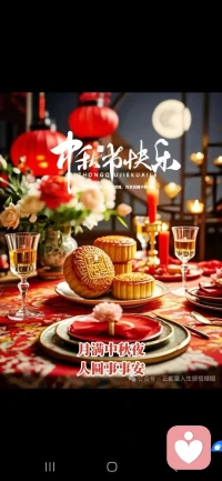 緣分讓我們再此相遇。今天是中秋。送你一塊月餅??，用關懷做皮，用祝福做餡，祝你中秋快樂！配圖